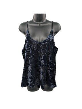 Sequin Velvet Cami‎ Glam Party Clubwear Disco Minimalist Statement Tank Medium